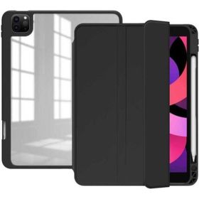 Zore Apple iPad Pro 12.9 2022 M2 Uyumlu Siyah Nort Arkası Şeffaf Standlı Kılıf