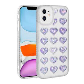 Zore Apple iPhone 11 Kamera Korumalı Renkli Kalp Desenli Transparan Kalp Kapak Kılıf