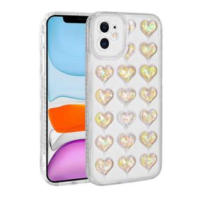 Zore Apple iPhone 11 Kamera Korumalı Renkli Kalp Desenli Transparan Kalp Kapak Kılıf