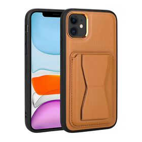 Zore Apple iPhone 11 Uyumlu Kartlıklı Standlı ​Pu Deri Memo Kapak Kahve Açık Kılıf