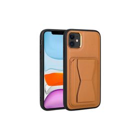 Zore Apple iPhone 11 Uyumlu Kartlıklı Standlı ​Pu Deri Memo Kapak Kahve Açık Kılıf