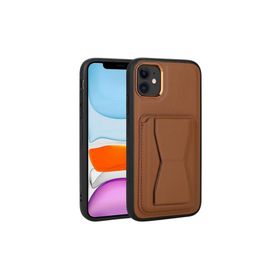 Zore Apple iPhone 11 Uyumlu Kartlıklı Standlı ​Pu Deri Memo Kapak Kahverengi Kılıf