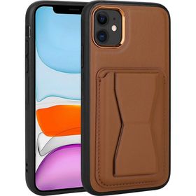 Zore Apple iPhone 11 Uyumlu Kartlıklı Standlı ​Pu Deri Memo Kapak Kahverengi Kılıf