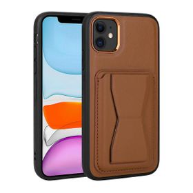 Zore Apple iPhone 11 Uyumlu Kartlıklı Standlı ​Pu Deri Memo Kapak Kahverengi Kılıf
