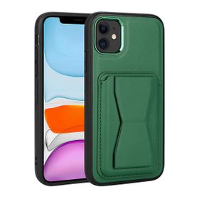 Zore Apple iPhone 11 Uyumlu Kartlıklı Standlı ​Pu Deri Memo Kapak Koyu Yeşil Kılıf
