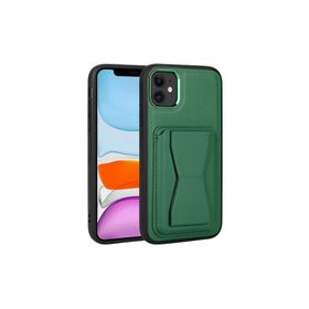 Zore Apple iPhone 11 Uyumlu Kartlıklı Standlı ​Pu Deri Memo Kapak Koyu Yeşil Kılıf
