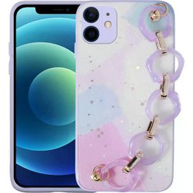 Zore Apple iPhone 11 Uyumlu Lila Simli Desenli El Askılı Tutacaklı Elsa Silikon Kapak Kılıf
