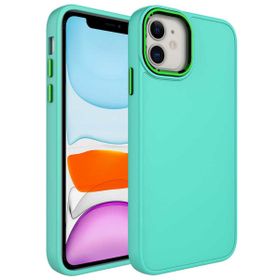 Zore Apple iPhone 11 Uyumlu Metal Çerçeve ve Buton Tasarımlı Silikon Luna Turkuaz Kapak Kılıf