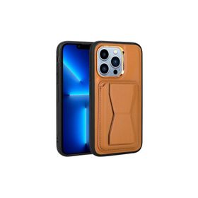 Zore Apple iPhone 13 Pro Max Uyumlu Kahve Açık Kartlıklı Standlı ​Pu Deri Memo Kapak Kılıf