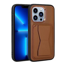 Zore Apple iPhone 13 Pro Max Uyumlu Kahverengi Kartlıklı Standlı ​Pu Deri Memo Kapak Kılıf