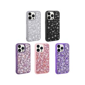 Zore Apple iPhone 13 Pro Max Uyumlu Pembe Parlak Taşlı Tasarım Linea Kapak Kılıf