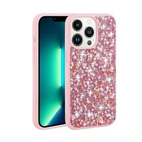 Zore Apple iPhone 13 Pro Max Uyumlu Pembe Parlak Taşlı Tasarım Linea Kapak Kılıf