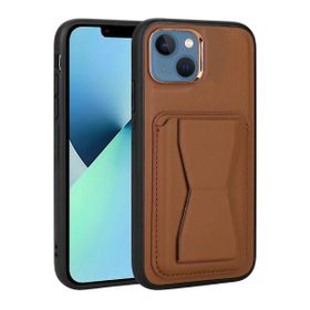 Zore Apple iPhone 13 Uyumlu Kahverengi Kartlıklı Standlı ​Pu Deri Memo Kapak Kılıf