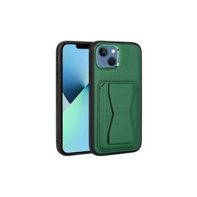 Zore Apple iPhone 13 Uyumlu Koyu Yeşil Kartlıklı Standlı ​Pu Deri Memo Kapak Kılıf