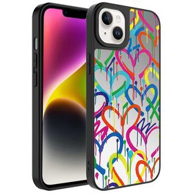 Zore Apple iPhone 14 Plus Aynalı Kalp Desenli Kamera Korumalı Parlak Mirror Kapak Kılıf