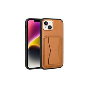 Zore Apple iPhone 14 Plus Uyumlu Kartlıklı Standlı ​Pu Deri Memo Kapak Kahve Açık Kılıf