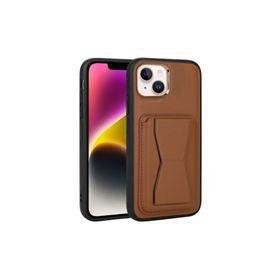 Zore Apple iPhone 14 Plus Uyumlu Kartlıklı Standlı ​Pu Deri Memo Kapak Kahverengi Kılıf