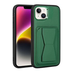 Zore Apple iPhone 14 Plus Uyumlu Kartlıklı Standlı ​Pu Deri Memo Kapak Koyu Yeşil Kılıf