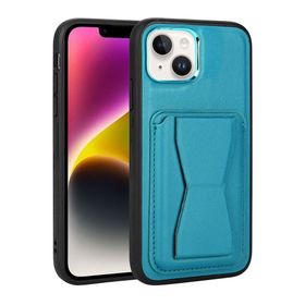 Zore Apple iPhone 14 Plus Uyumlu Kartlıklı Standlı ​Pu Deri Memo Kapak Mavi Kılıf