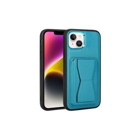 Zore Apple iPhone 14 Plus Uyumlu Kartlıklı Standlı ​Pu Deri Memo Kapak Mavi Kılıf