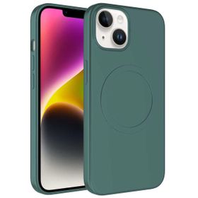 Zore Apple iPhone 14 Plus Uyumlu Magsafe Wireless Şarj Özellikli Pastel Renk Silikon Plas Kapak Koyu Yeşil Kılıf
