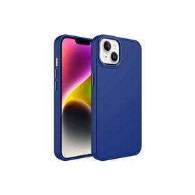 Zore Apple iPhone 14 Plus Uyumlu Metal Çerçeve ve Buton Tasarımlı Silikon Luna Kapak Lacivert Kılıf
