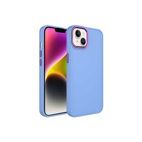 Zore Apple iPhone 14 Plus Uyumlu Metal Çerçeve ve Buton Tasarımlı Silikon Luna Kapak Lila Kılıf