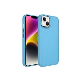Zore Apple iPhone 14 Plus Uyumlu Metal Çerçeve ve Buton Tasarımlı Silikon Luna Kapak Sierra Mavi Kılıf