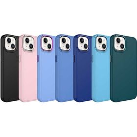 Zore Apple iPhone 14 Plus Uyumlu Metal Çerçeve ve Buton Tasarımlı Silikon Luna Kapak Sierra Mavi Kılıf