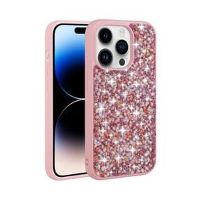 Zore Apple iPhone 14 Pro Max (6.7) Parlak Taşlı Tasarım Zore Linea Kapak Pembe Kılıf
