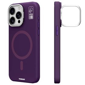 Zore Apple iPhone 14 Pro Max Magsafe Şarj Özellikli Kamera Standlı Youngkit Bitty Cream Kapak Mor Kılıf