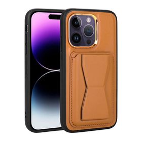 Zore Apple iPhone 14 Pro Max Uyumlu Kartlıklı Standlı ​Pu Deri Memo Kapak Kahve Açık Cep Telefonu Kılıfı
