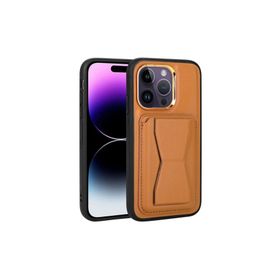 Zore Apple iPhone 14 Pro Max Uyumlu Kartlıklı Standlı ​Pu Deri Memo Kapak Kahve Açık Cep Telefonu Kılıfı
