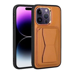 Zore Apple iPhone 14 Pro Max Uyumlu Kartlıklı Standlı ​Pu Deri Memo Kapak Kahve Açık Cep Telefonu Kılıfı