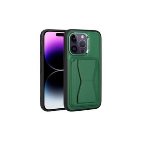 Zore Apple iPhone 14 Pro Max Uyumlu Koyu Yeşil Kartlıklı Standlı ​Pu Deri Memo Kapak Kılıf