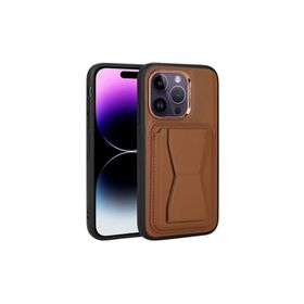 Zore Apple iPhone 14 Pro Uyumlu Kahverengi Kartlıklı Standlı ​Pu Deri Memo Kapak Kılıf