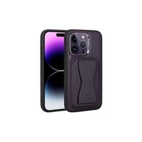 Zore Apple iPhone 14 Pro Uyumlu Koyu Mor Kartlıklı Standlı ​Pu Deri Memo Kapak Kılıf