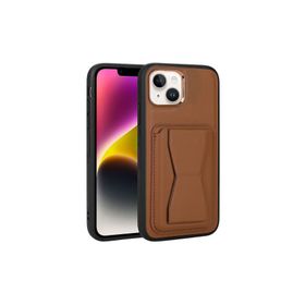 Zore Apple iPhone 14 Uyumlu Kartlıklı Standlı ​Pu Deri Memo Kapak Kahverengi Kılıf