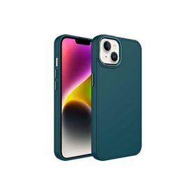 Zore Apple iPhone 14 Uyumlu Metal Çerçeve ve Buton Tasarımlı Silikon Luna Kapak Koyu Yeşil Kılıf
