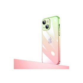Zore Apple iPhone 14 Uyumlu Pembe Yeşil Parlak Renk Geçişli Kamera Korumalı Senkron Kapak Kılıf
