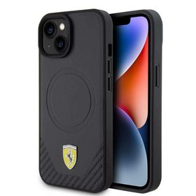 Zore Apple iPhone 15 Ferrari Orijinal Lisanslı Magsafe Şarj Özellikli Metal Logolu PU Karbon Kapak Kılıf