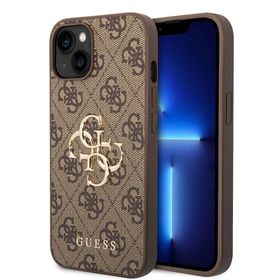 Zore Apple iPhone 15 Guess Orijinal Lisanslı PU Deri Yazı ve 4G Metal Logolu Desenli Kapak Kılıf