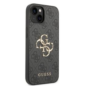 Zore Apple iPhone 15 Guess Orijinal Lisanslı PU Deri Yazı ve 4G Metal Logolu Desenli Kapak Kılıf
