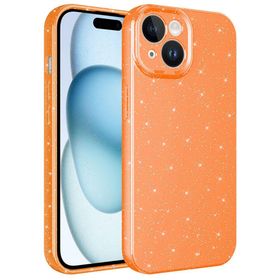Zore Apple iPhone 15 Plus Uyumlu Turuncu Kamera Korumalı Simli Lüks Koton Kapak Kılıf