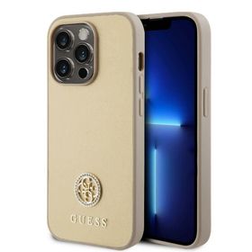 Zore Apple iPhone 15 Pro Guess Orijinal Lisanslı Deri 4G Metal Logo Strass Kapak Kılıf