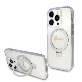 Zore Apple iPhone 15 Pro Guess Orijinal Lisanslı Magsafe Şarj Özellikli Simli Arka Yüzey Ring Standlı Kapak Kılıf