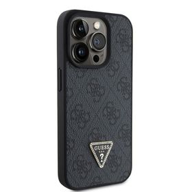 Zore Apple iPhone 15 Pro Guess Orijinal Lisanslı PU Deri Taşlı Üçgen Logo 4G Desenli Strass Kapak Kılıf