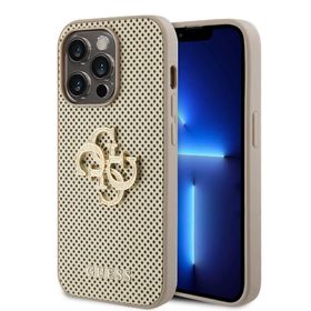 Zore Apple iPhone 15 Pro Max Guess Orijinal Lisanslı Delikli Yazı ve 4G Glitter Büyük Metal Logolu Kapak Kılıf