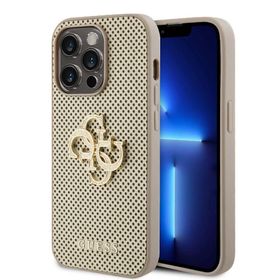 Zore Apple iPhone 15 Pro Max Guess Orijinal Lisanslı Delikli Yazı ve 4G Glitter Büyük Metal Logolu Kapak Kılıf