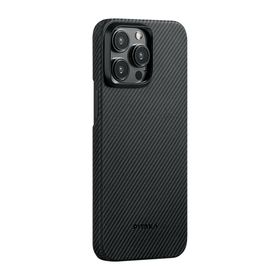 Zore Apple iPhone 15 Pro Max Magsafe Şarj Özellikli 600D Aramid Fiber Pitaka Ultra-Slim Classic Serisi Black-Grey Twill Kapak Kılıf